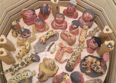 Glazed sculptures in kiln